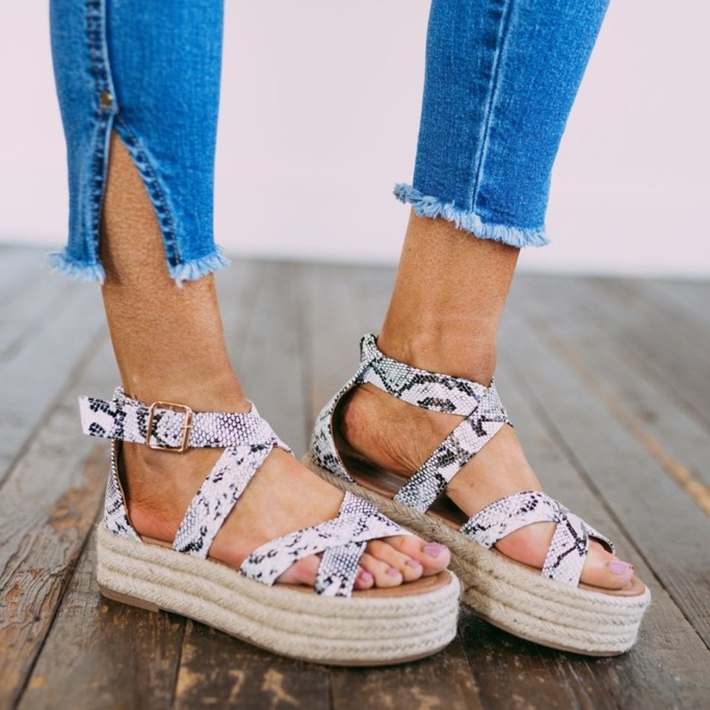 Snake Print Flatform Platform Espadrilles - Picture 3 of 7